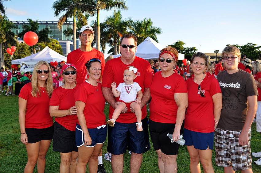 Christie Lutz, team captain Debbie Musselman, Matt Musselman, Ashley Donahue, Layla, 17 mos., Donahue, Skip Donahue, Lisa Donahue, Cheryl Klosterman and Alex Klosterman, 14, walked with Sarasota Memorial Hospitalâ€™s team.