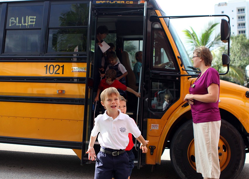 Students from St. Marthaâ€™s get off the bus and head towards the theater to see â€œJack and the Enchanted Beanstalkâ€.