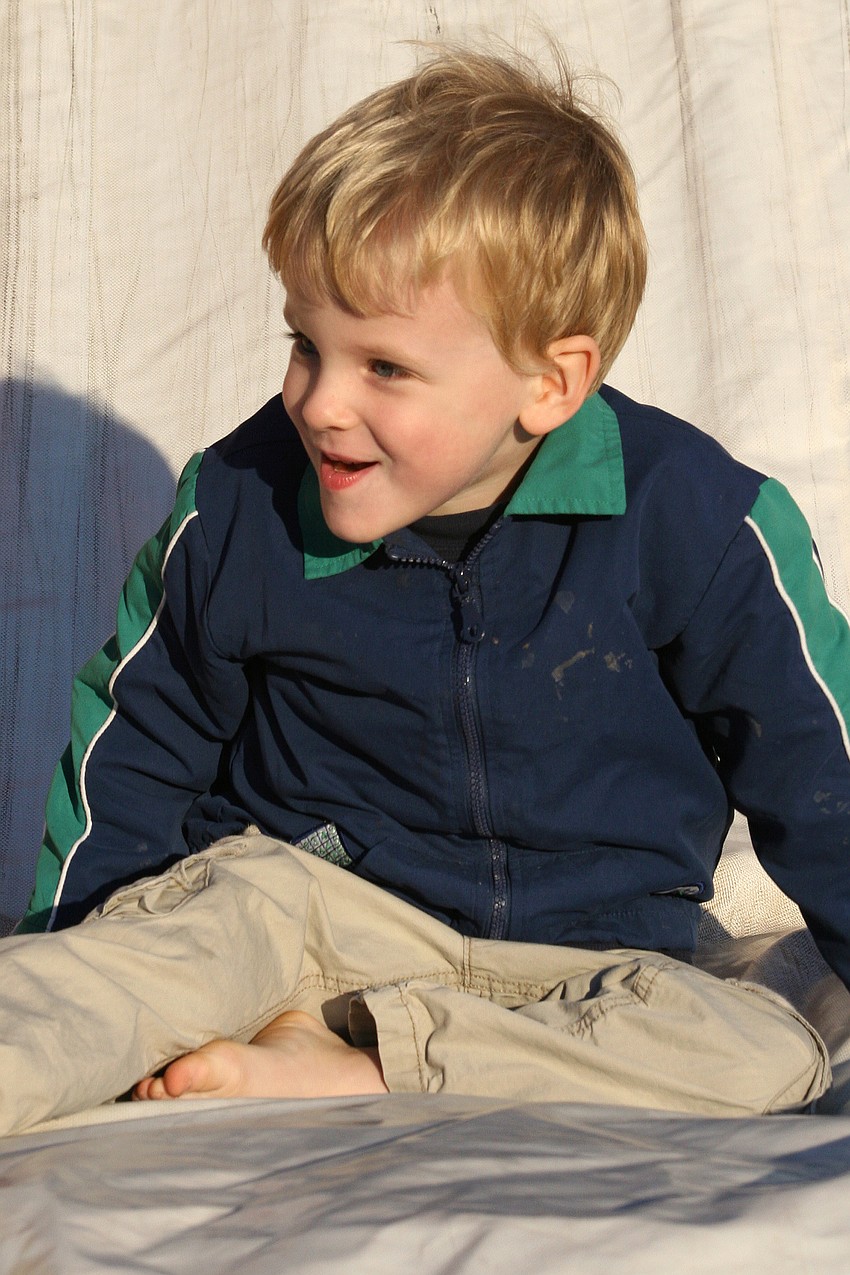 Jacob Grandusky, 3, loved zooming down this inflatable slide.
