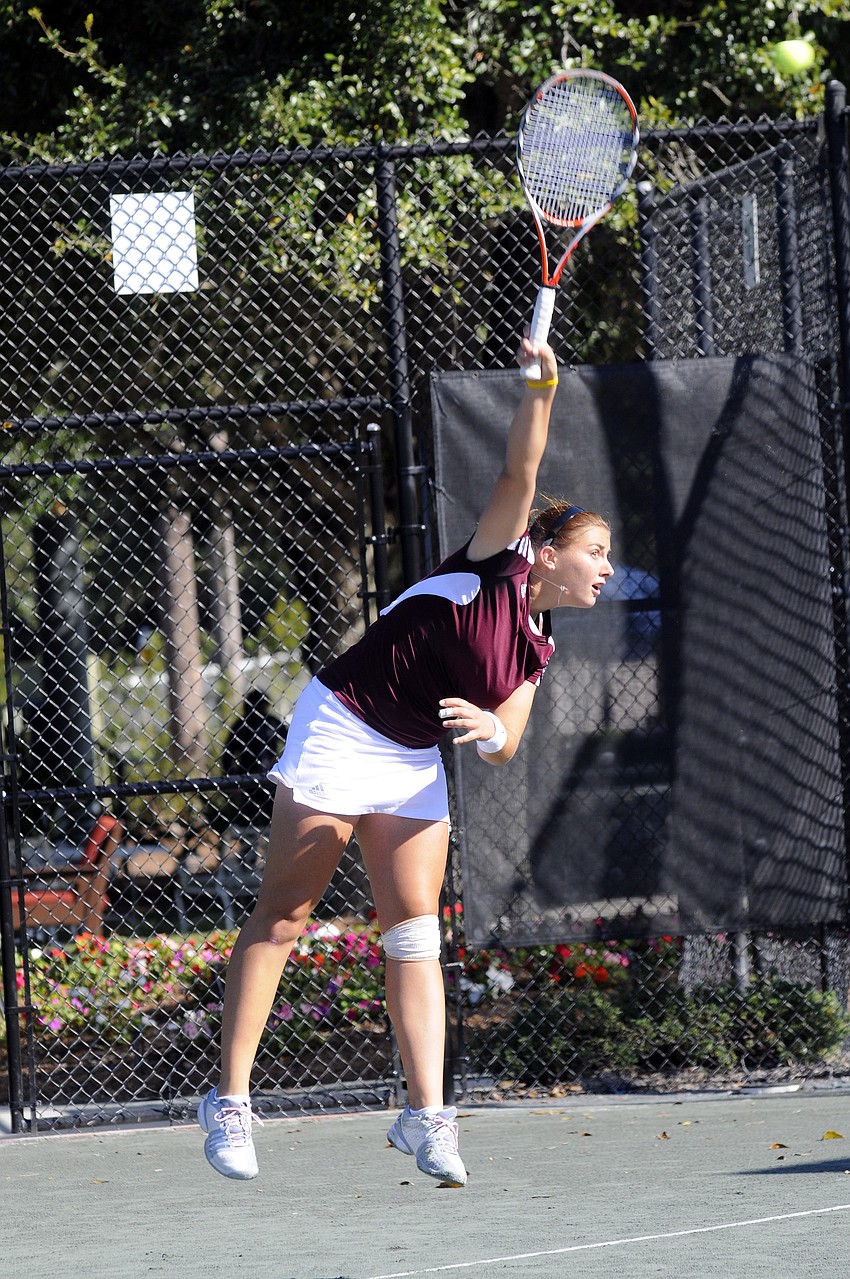 Petra Ferancova serves the ball during one of Mississippi Stateâ€™s doubles matches Nov. 11.