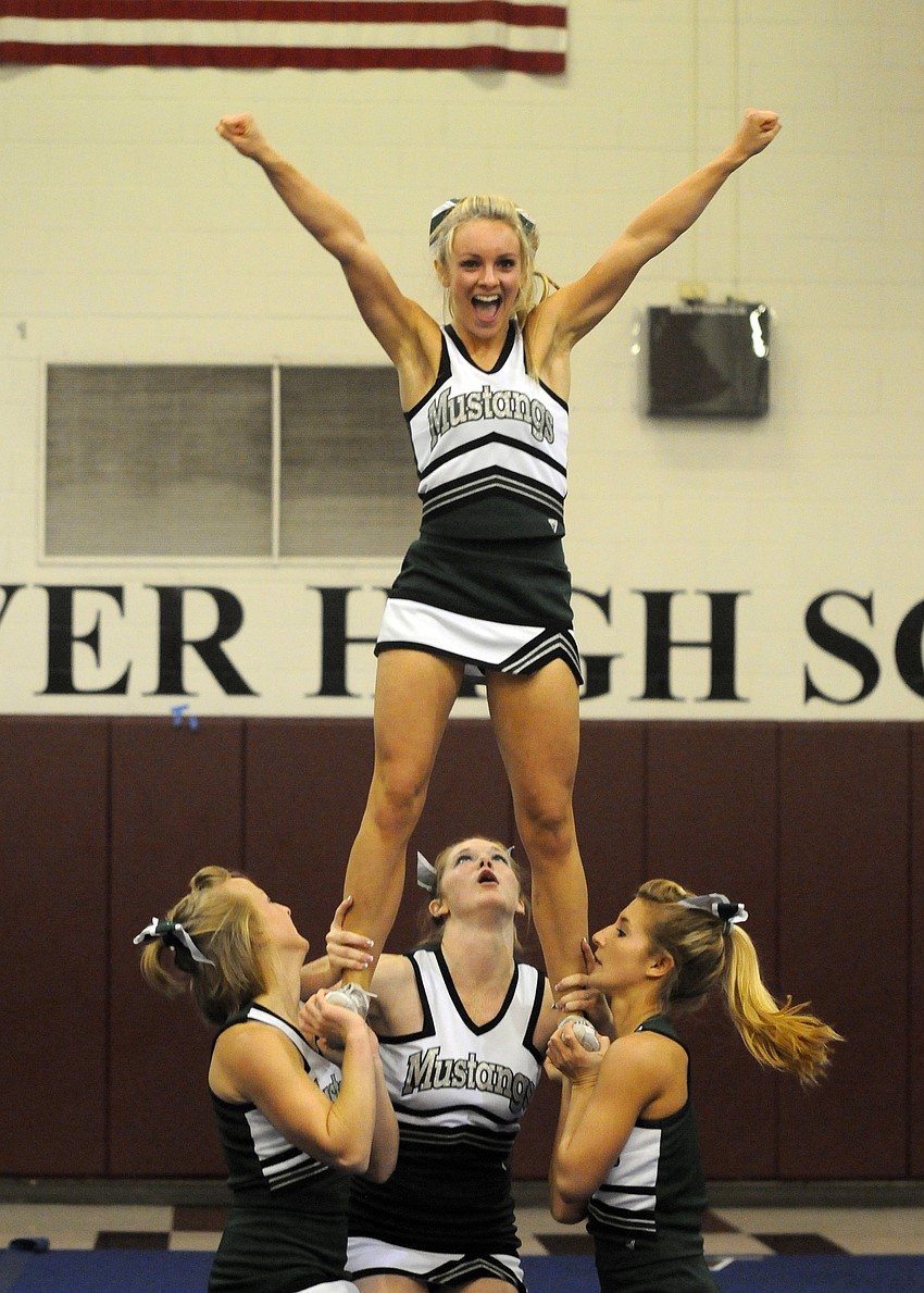Senior co-captain Alyssa Capawanna is one of Lakewoodâ€™s varsity flyers.