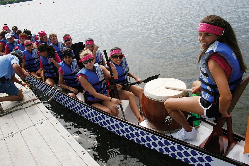 The Intimidators wore bright pink during the the Sarasota Dragon Boat Festival May 7 at Nathan Benderson Park. Published May 12, 2011.