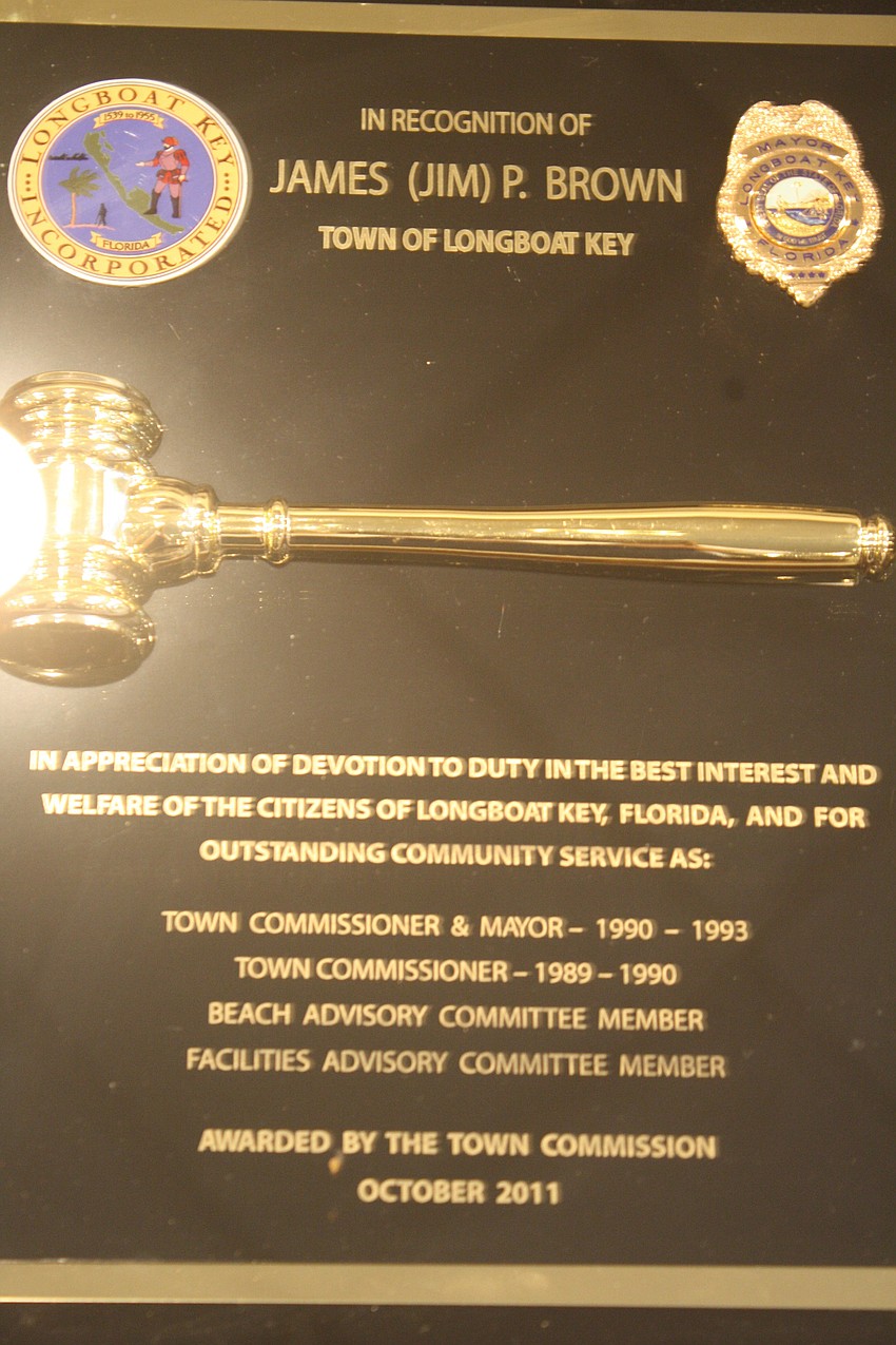 Current Mayor Jim Brown,  â€œThe Other Jim Brownâ€ or â€œThe Less Attractive Jim Brownâ€ as previous Mayor Jim Brown refers to him as, awarded Jim Brown a plaque for his service.