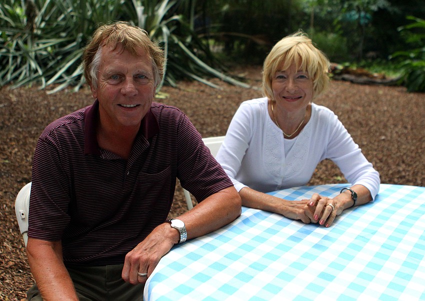 Don and Tracy Feldmann sit in the beer garden Sunday, Oct. 9 during GartenFest at Marie Selby Botanical Gardens.