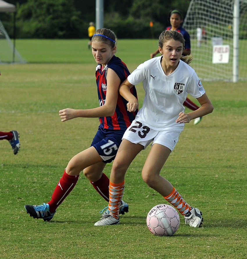 Braden Riverâ€™s Lindsey Callahan looks to pass the ball during the U13 teamâ€™s first game of the tournament.