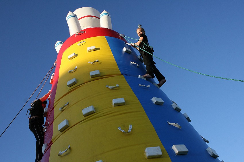 The bravest guests climbed to the top of this huge obstacle course.