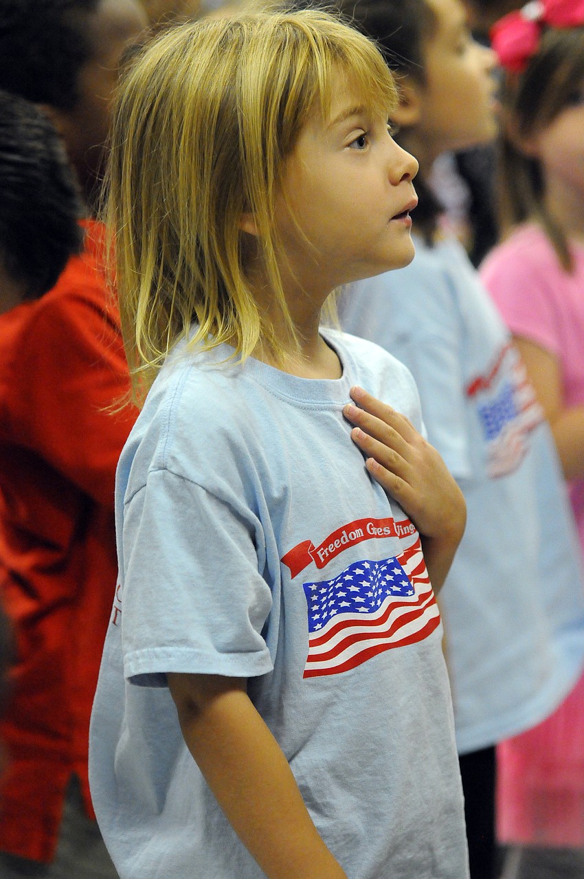 Five-year-old Mairssa Gregorich proudly stated the Pledge of Allegiance.