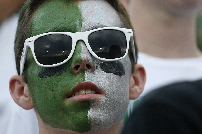 Derek Lersch wore his Mustang pride on his face.