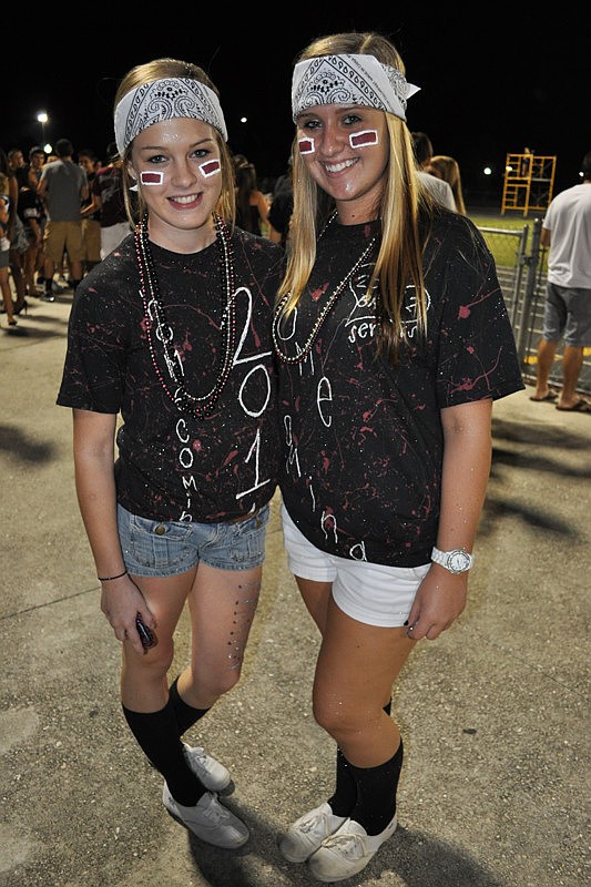 Jessica Dowd and Katie Fraczek dressed festively for the Homecoming game.
