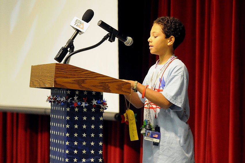 Fifth-grader Giordano Scarano spoke on the history of Veteranâ€™s Day.