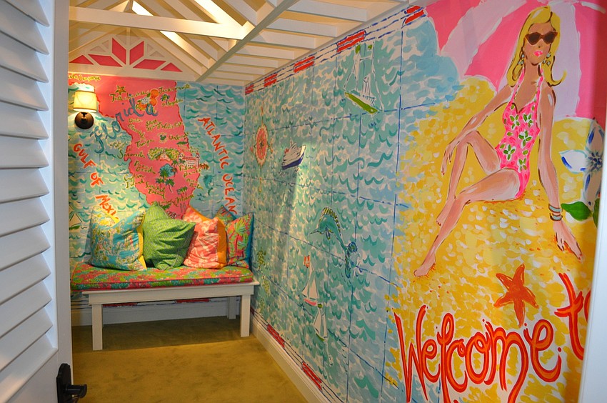 This dressing room was designed with a Florida map. It is an employee favorite.