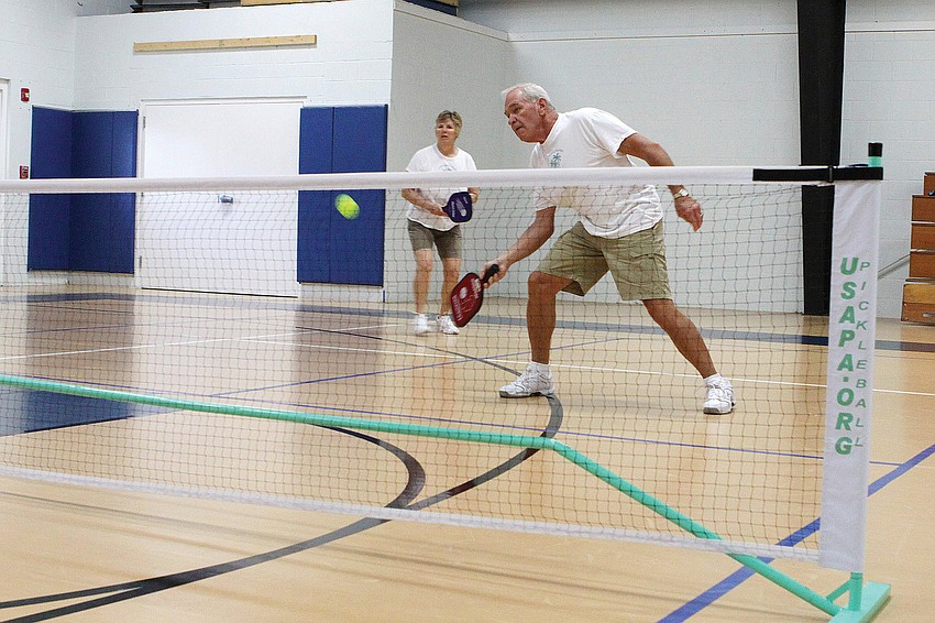 Allan Luke, of Longboat Key, played pickeball with his wife, Virginia, in February, at the Anna Maria Island Community Center.