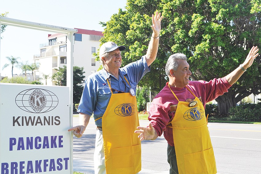 Then Kiwanis Club of Longboat Key President Bob Gault and Andrew Vac greeted attendees at the Kiwanis Clubs pancake breakfast in March.