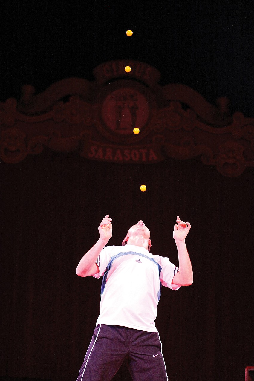 Picaso Jr. performed his famous mouth juggling trick in February at a rehearsal for Circus Sarasota's 
