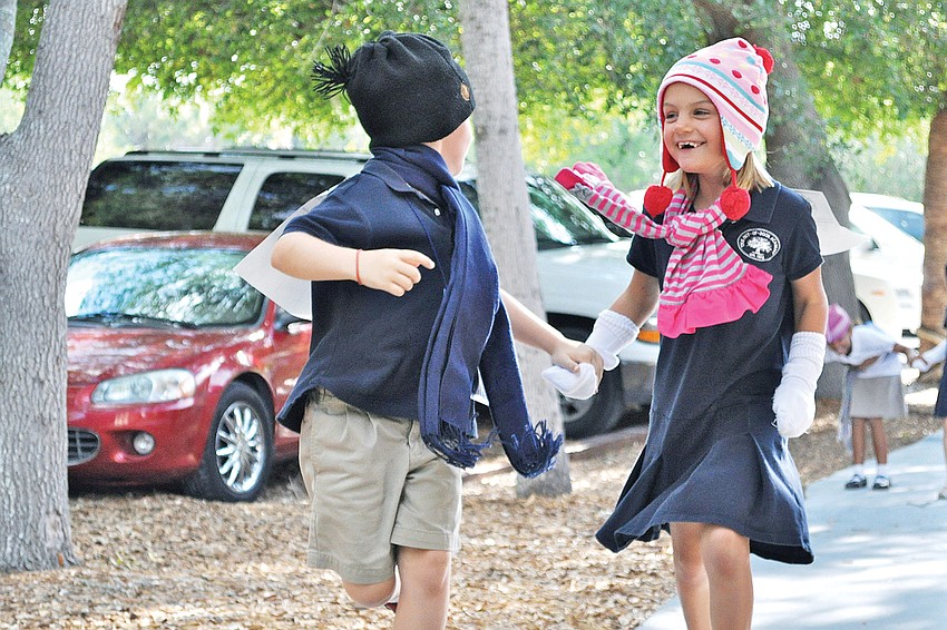 Will Hester and Madeline Frazier skipped down the sidewalk in April when Out-of-Door Academy first-graders mimicked the Iditarod dog-sled race.