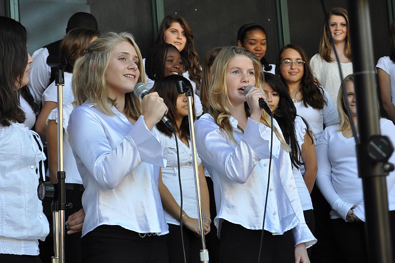 Olivia Fox and Paige Lewandrowski performed solos as part of a patriotic choir performance.