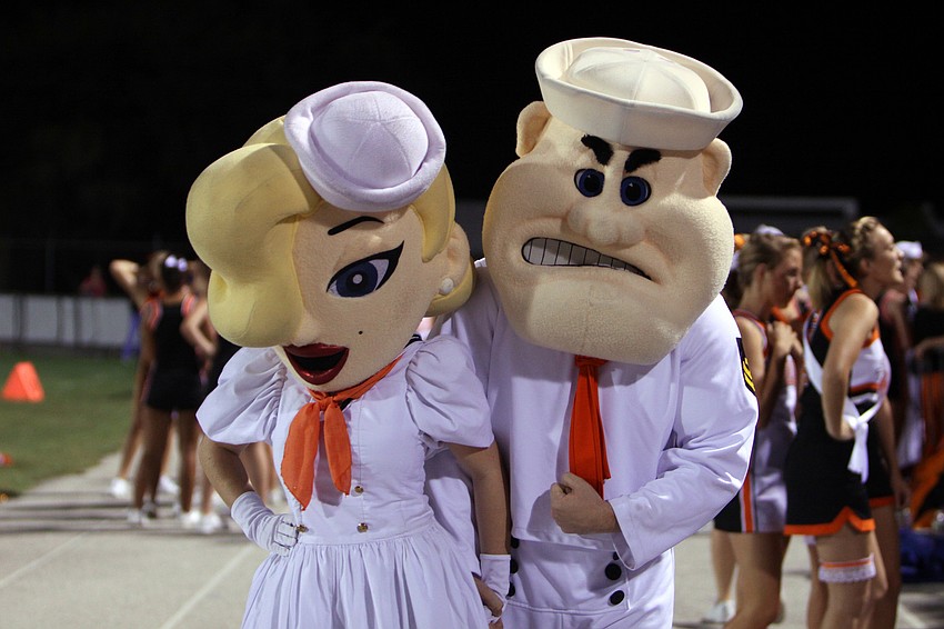 The famous Sailor mascots strike a pose on the sideline.