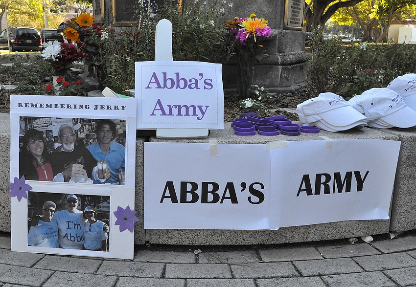 Abba's Army set up their stuff over by one of the memorial statues in JD Hamel park.