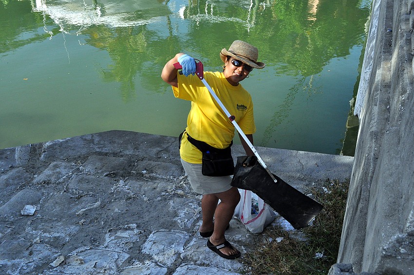 Beverly Arias found what looked to be part of a fake boot from a Halloween costume underneath the Siesta Drive bridge.