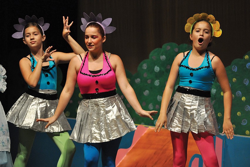 Caroline Cestaro, Casey Henshaw and Ally Boudreau played talking flowers in the Acting Up Performing Arts Summer Campâ€™s production of  