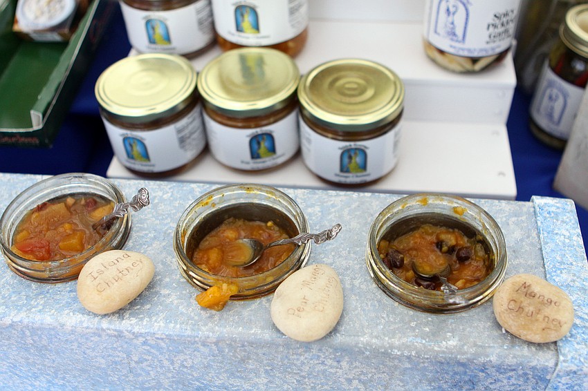 Three of Valdioâ€™s chutneys were open for taste testing.