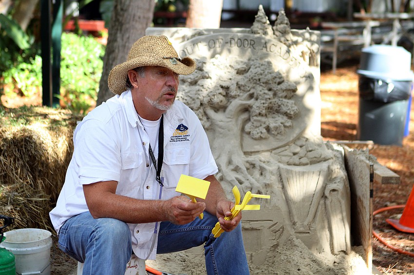 Brian Wigelsworth shows off a set of yellow, starter kit tools called â€œCan you dig itâ€ that were created to help kids create their own sand sculptures. The tools are sold at the Siesta Key hardware store.