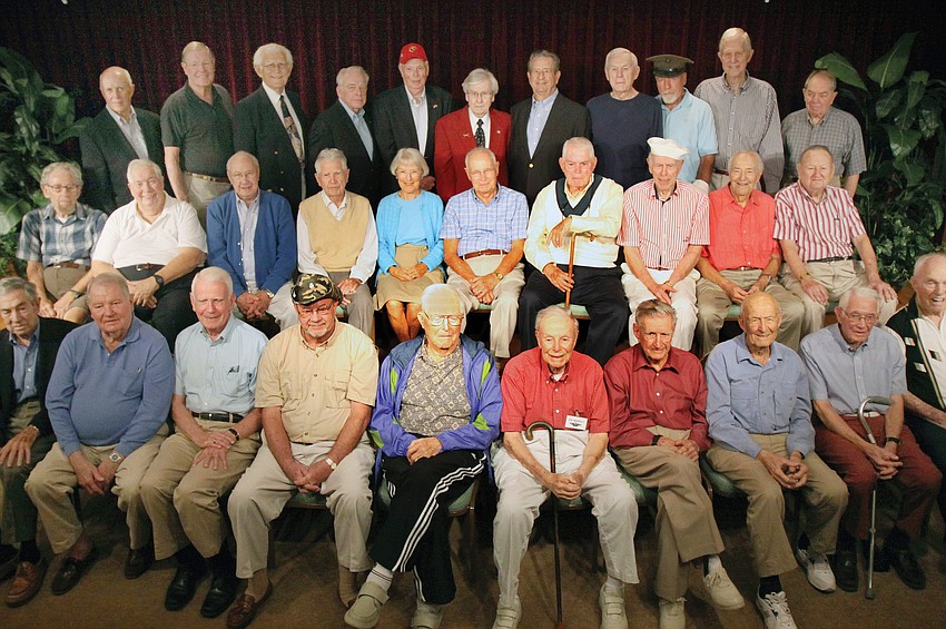 Thirty-one veterans at Plymouth Harbor gathered for a photo in honor of Veterans Day in November.