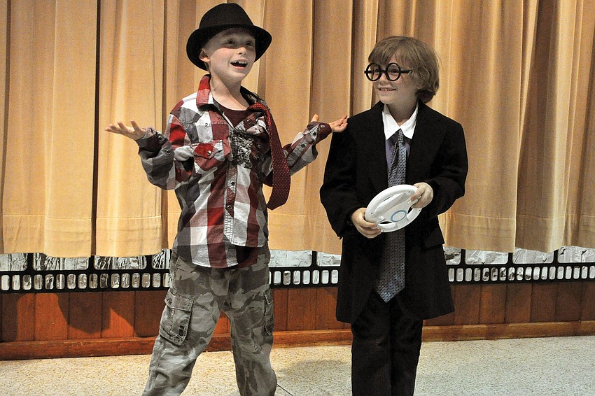 Colon Stroble, as Sir Mojo, and Caspian Campaigne, as Sir Smarty Pants, made the audience laugh in June during the Drama Kids Playhouse theater camp show day at the First Congregational United Church of Christ.