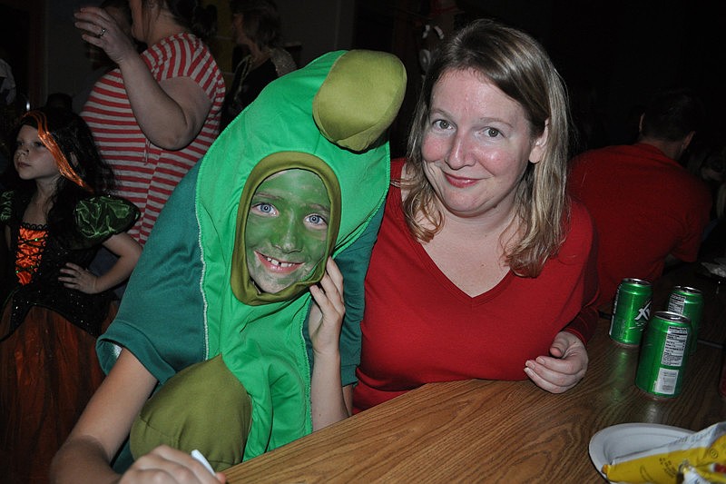 Hailey Huber had fun picking out her pea costume online. She is pictured with her mom, Dawn.