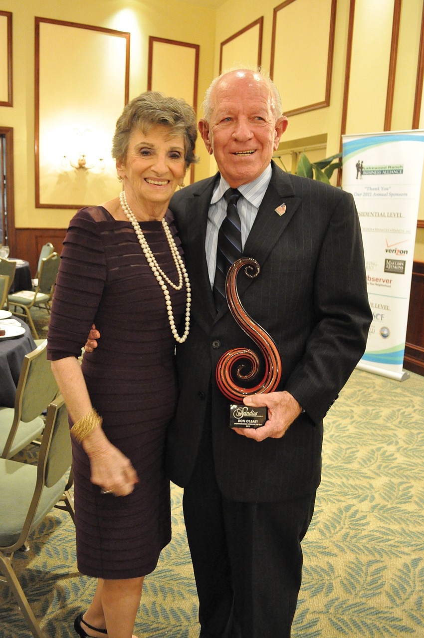 Don O'Leary, with his wife, Audrey, was the recipient of the Sandies Award for 2011 Citizen of the Year. The awards are a partnership between the Lakewood Ranch Business Alliance and The Observer Group. Published Oct. 13, 2011.