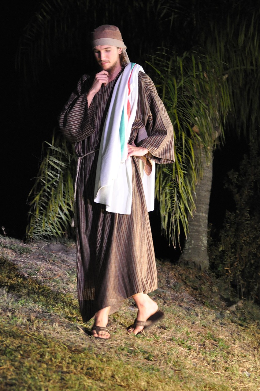 Caleb Jordan, playing the part of Joseph, pondered the news the angel brought him.