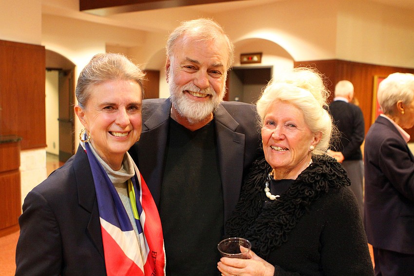 Joyce Riley, Ed Pereira and Norma Johnston pose together, Tuesday, Jan. 3, inside the USF Sarasota-Manatee FCCI Rotunda.