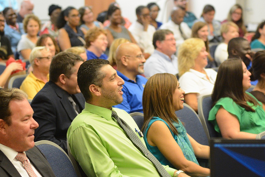 Wadsworth Elementary School Principal John Fanelli watches during a ceremony Aug. 16 to recognize the district's new teachers and staff members.