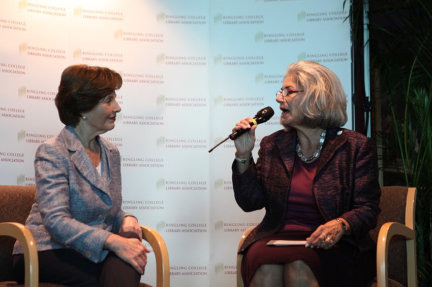 Former First Lady Laura Bush and Town Hall Lecture Series Chairwoman Kristine Nickel