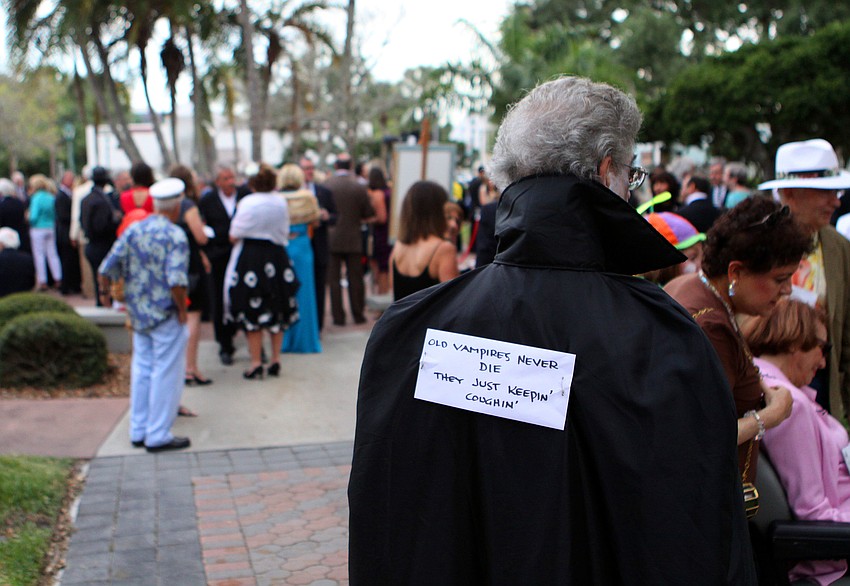 Jerry Sobleâ€™s vampire costume included a piece of paper on the back of his cape that said, â€œOld vampires never die they just keep coughin.â€™â€