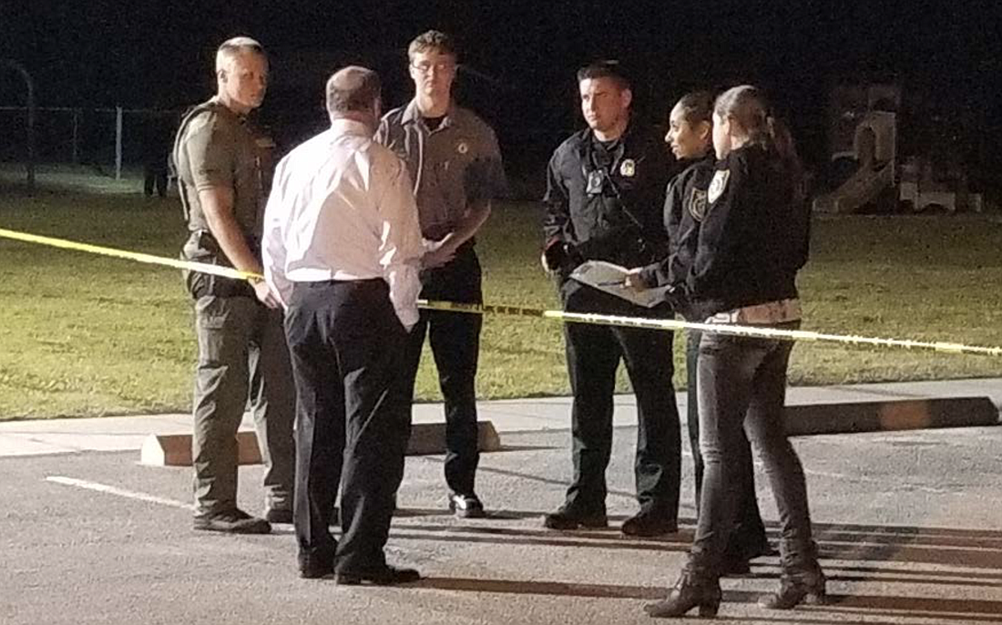 Sheriff Rick Staly speaks to detectives and deputies at the scene. (Photo courtesy of the FCSO)