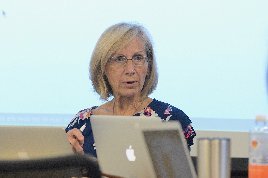 Flagler County School Board member Janet McDonald speaks during a July 10 workshop. (Photo by Jonathan Simmons)