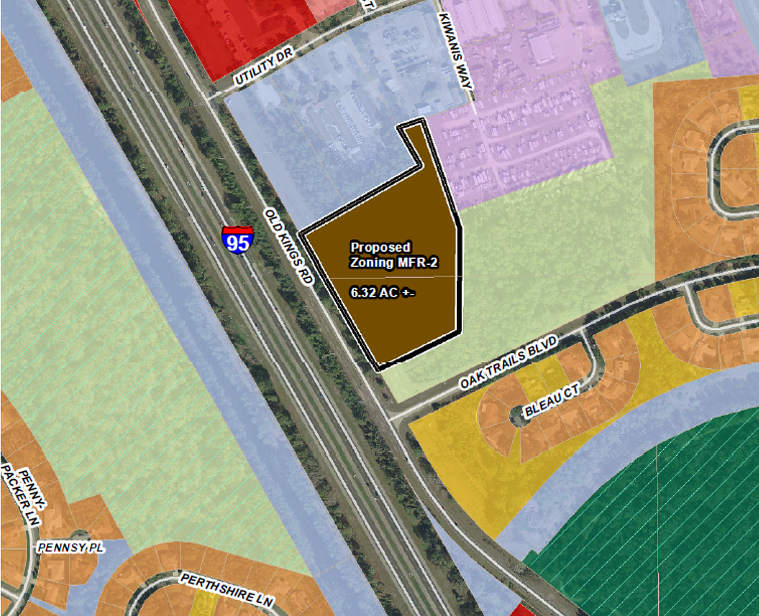The location of the proposed 55-plus development, shown in brown. (Image courtesy of the city of Palm Coast.)