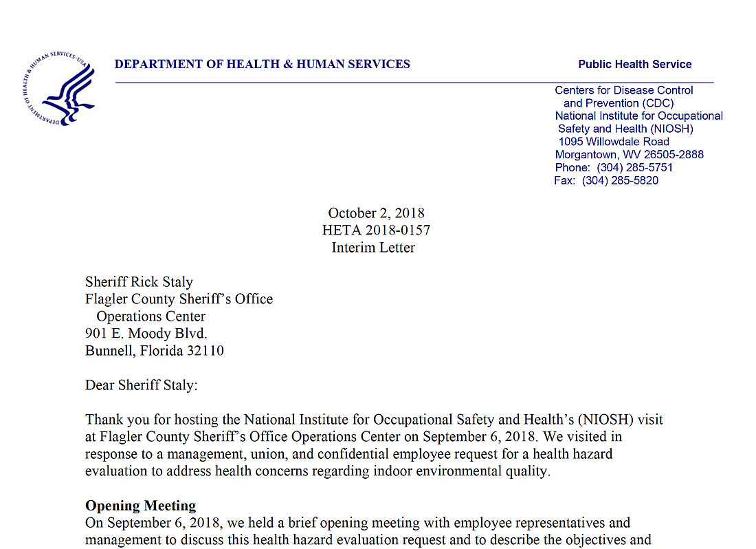 The CDC's interim letter, provided by the Flagler County government.