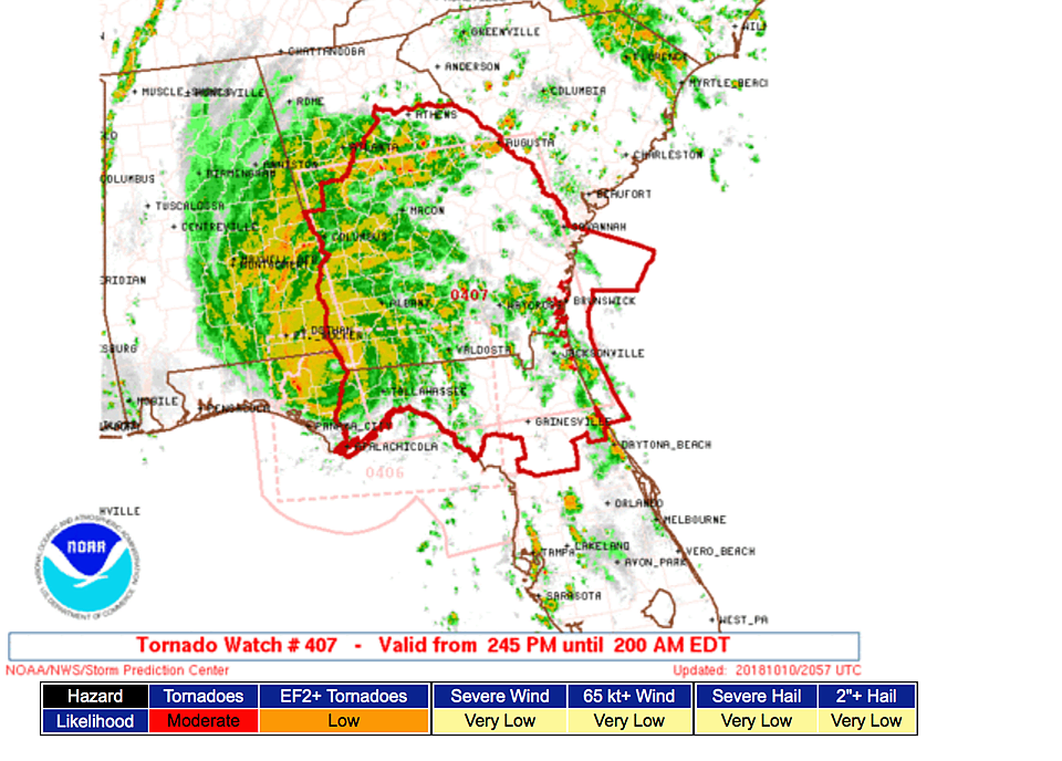 The tornado watch area. (Image courtesy of the National Weather Service Storm Prediction Center.)