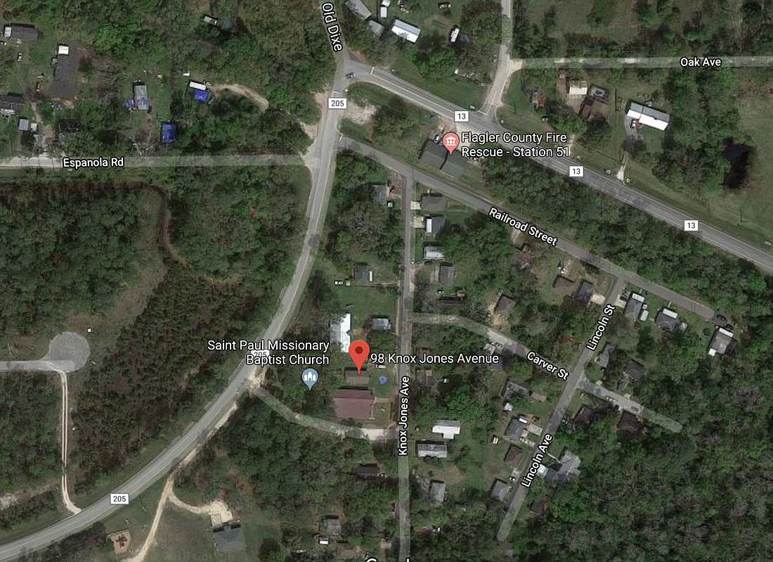 The shooting occurred near the Saint Paul Missionary Church and a few hundred feet from Flagler County Fire Rescue Station 51. (Image from Google Maps)