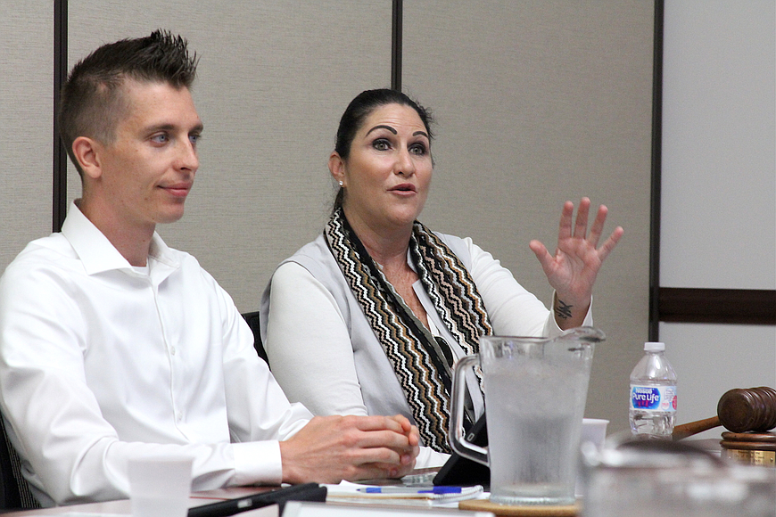 Mayor Milissa Holland speaks at a City Council workshop. Councilman Nick Klufas is at left. (File photo)