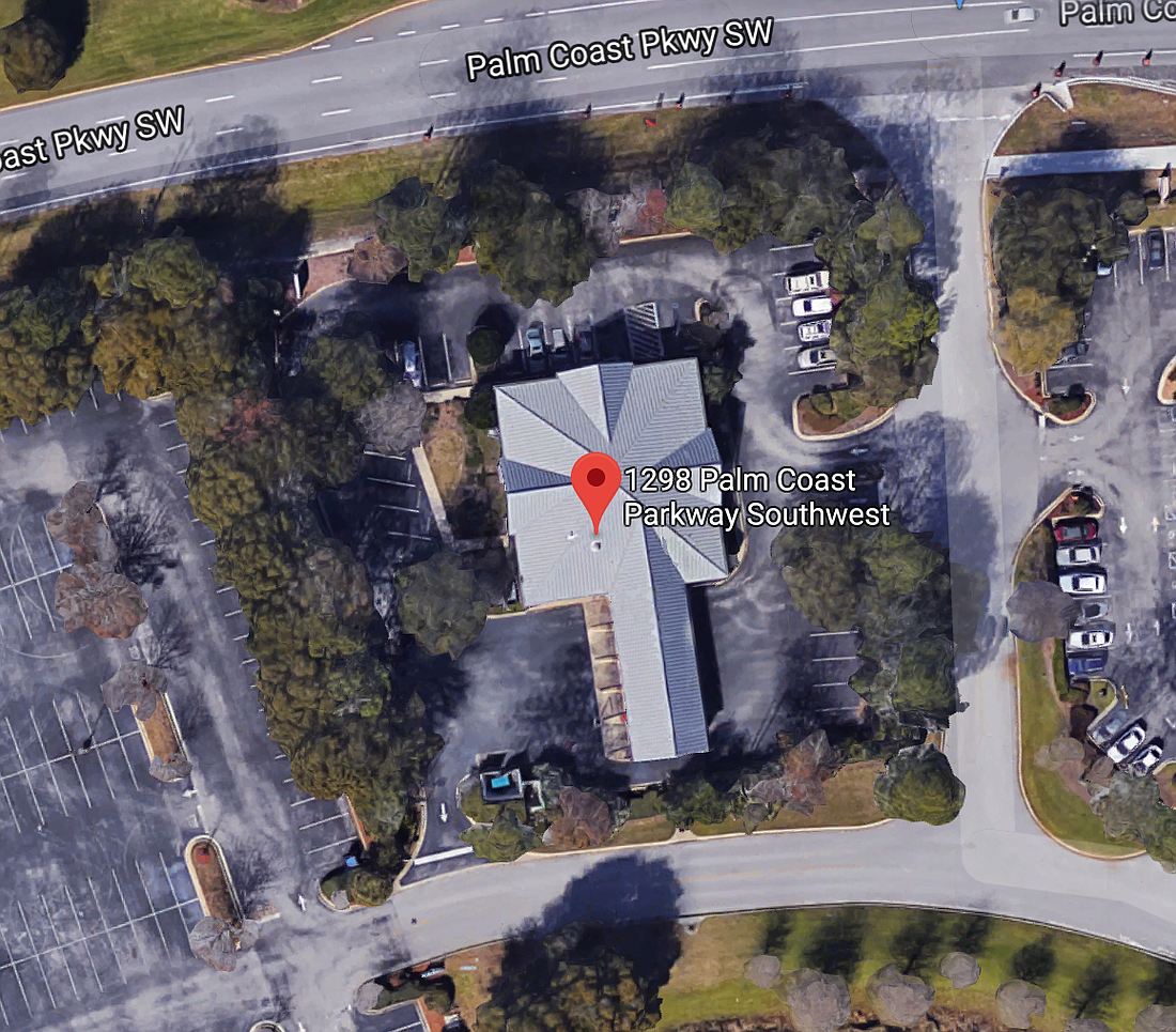 The restaurant's location at 1298 Palm Coast Parkway SW. No building exists there yet, so the Google Maps pin shows the closest building, which is BB&T, at 1300.