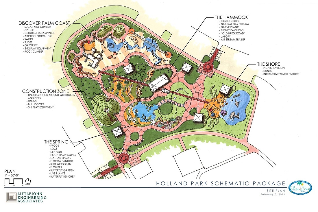 The next and final phase of Holland Park will develop five zones, including splash pads. Rendering provided by the city of Palm Coast