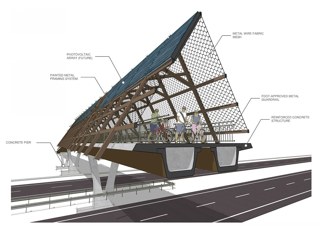 The design is intended to remind people of the Flagler Beach pier A-frame. Courtesy rendering