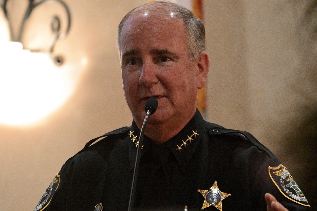 Rick Staly, sheriff, speaks at the Addressing Crime Together community meeting April 18. (Photo by Jonathan Simmons)