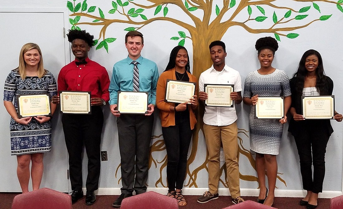Scholarship recipients Payton Pellicer, Tevel Adams, William Patin, Leah Simpson, Wanyea Barbel, Anne-Laurie Joseph and Faith McKenney. Not pictured: Christianna Powell and Derrick Harris. Photo courtesy of Myra Middleton