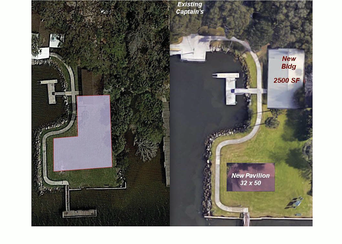Captain's proposal for its new location is shown at left. At right is the HCA's proposal ' although the HCA prefers that, if possible, the county repair the current restaurant so that a new one need not be built.