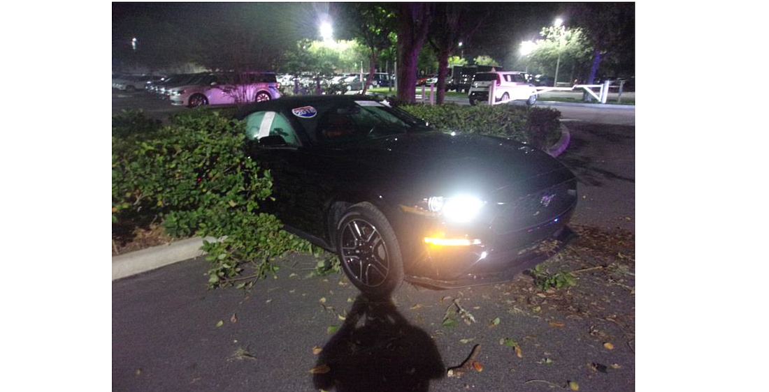 The thieves crashed one Mustang in the parking lot at Palm Coast Ford. (Photo courtesy of the FCSO)
