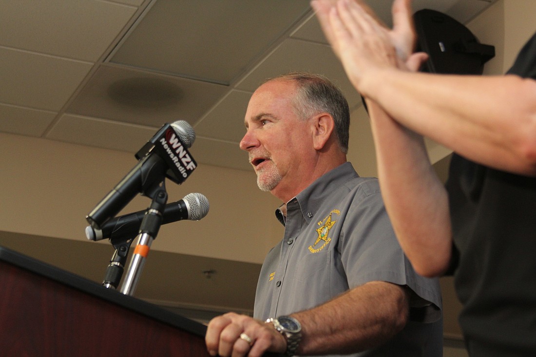 Flagler Sheriff Rick Staly speaks at a press conference in regard to Hurricane Dorian. Photo by Brian McMillan